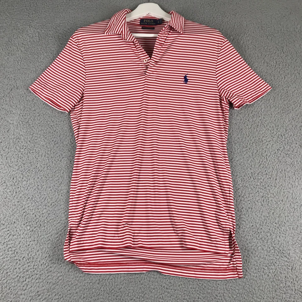 POLO Ralph Lauren Shirt Men SMALL Performance Red White Stripe Short Sleeve Polo - Image 3 of 4