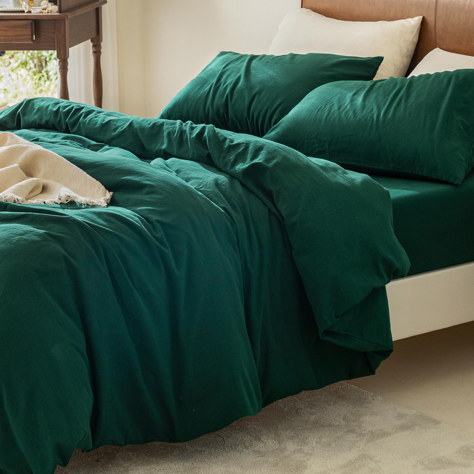 Duvet Cover Set 100% Washed Cotton 3 Pieces Bedding Set Twill Soft Cozy Breat...-image