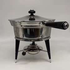 VTG Atomic Chafing Dish Fondue 9.5" Stainless  With Black Wood Legs/Handles MCM
