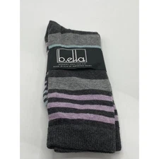 B.ELLA Women's Charcoal-Pink-Blue Knit Cotton-Blend Striped Glam Knee Socks SZOS