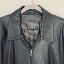 Black Mens Leather Jacket Coat Robert Comstock 44 Soft Leather L Lambskin