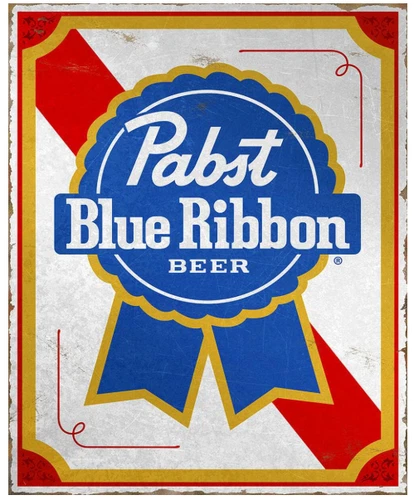 Pabst Blue Ribbon Beer Tin Sign PBR Vintage Metal Wall Decor Made in USA 12.5x16