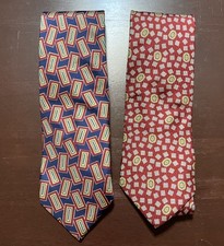 Lands  End Neckties Lot Of 2 Silk USA Made Classic Red Blue Gold Multicolor Ties