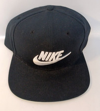 Nike Snapback Hat Cap White Logo Mens Embroidered True Black Flat Bill