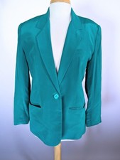 Vintage 80s Savannah Teal Raw Silk Power Blazer Petite S Oversized Padded