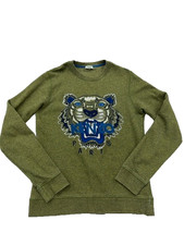 Felpa girocollo verde Kenzo S cotone con logo tigre ricamato