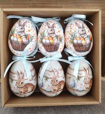 CLAYRE & EEF Ostern Deko Hänger 6 OSTEREIER HASE  7x10cm natur Kunststoff Shabby