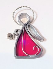 Vintage Christmas Halo Angel w/ Bell Leaded Stained Glass Sun Catcher Ornament