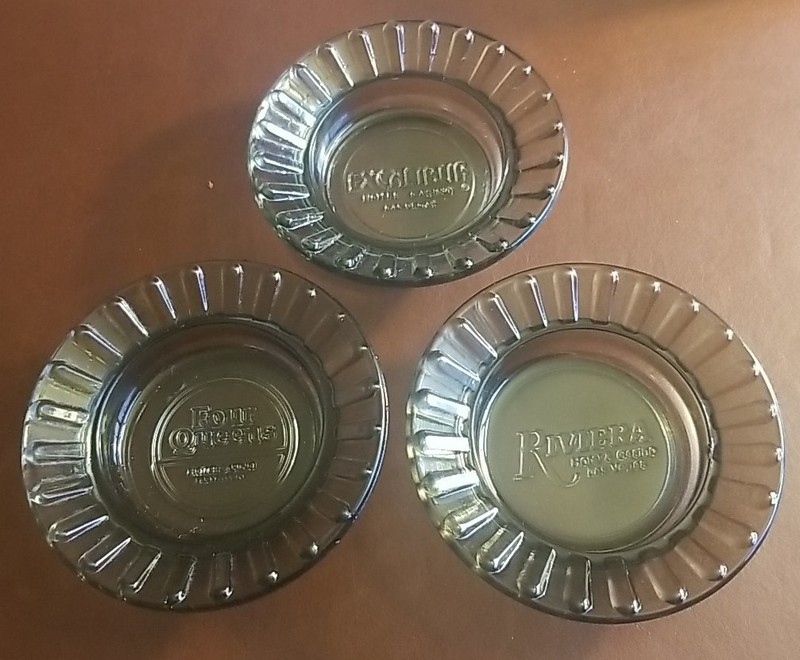 Ecalibur, Four Queens and Riviera, Las Vegas, NV, 3 Gray Glass Ashtrays