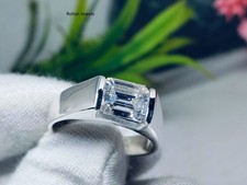 Natural Emerald Moissanite Ring 925 Sterling Silver Handmade Signet Men's Ring