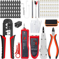 104-Piece Crimp Tool Set Red Ethernet Network Cable Crimping Tool Kit with Conne