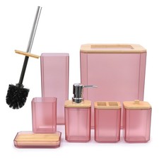 CERBIOR Bathroom Accessory Set 6 Piece Toilet Push Down Trash Can, Pink