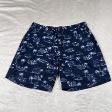 Robert Graham Shorts Mens 38 Navy Blue Cars Palms Swim Trunks Drawstring Pool