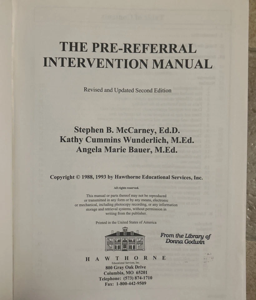 Pre-Referral Intervention Manual Revised 2nd Edition by McCarney (PB, Hawthorne) - Image 3 of 4