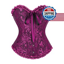 frawirshau Women's Overbust Corset Renaissance Victorian Black Rose XL