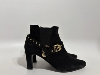 Vtg Gianni Versace Black Leather Ankle Boots 34.5