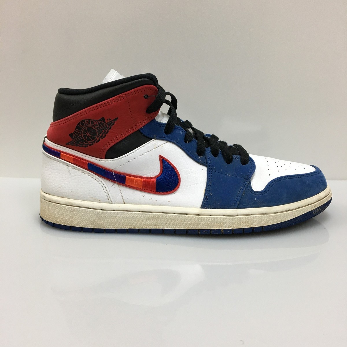 Air Jordan 1 Mid SE Shoes Mens Size 9 Blue Red Logo Sneaker