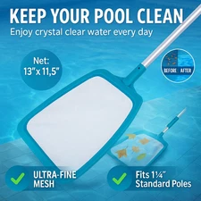 Pool Leaf Skimmer Net with 17" Pole Fine Mesh for Hot Tub Spa Kiddie Inflatable