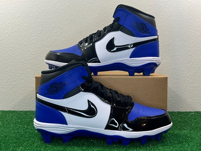 #ad Sz 11 Men Nike Air Jordan 1 Mid TD Football Cleats Royal Blue Black Patent NEW $159.95