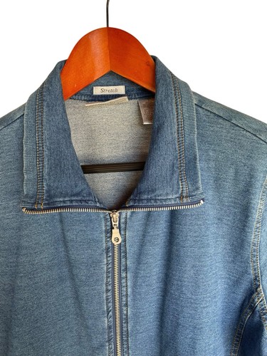 Draper’s & Damon’s Blue Denim Look Stretch Cotton Zip Up Jacket Pockets Coat - Picture 8 of 23