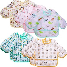 10 Pack Long Sleeve Bibs Infant Smocks Multi Pack Waterproof Soft Sleeved Bib...