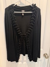 Chicos Travelers black long sleeve open front blazer jacket sz 3 ruffle accents
