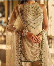Luxury Pakistani Handwork Suit Emerald Crystal Embellished Organza Dupatta