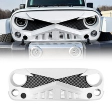 White Hawke Style Mesh Grill Front Bumper Grille For 07-18 Jeep Wrangler Jk Jku