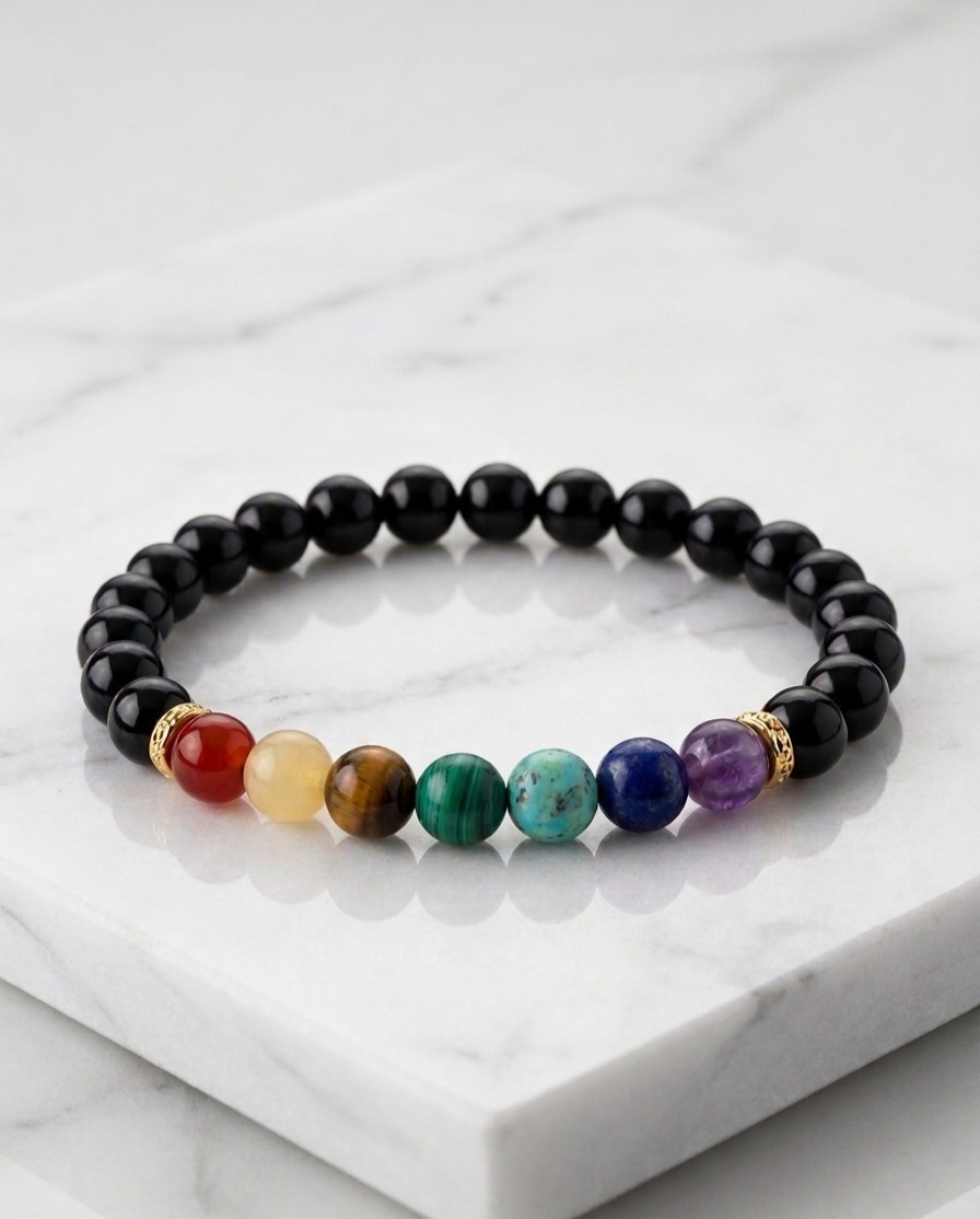 Bracelet 7 Chakras ARCOBALENO contre le stress en pierres naturelles d'onyx