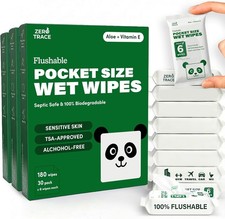 Zero Trace Flushable Wipes Pack Portable Travel Wipes with Aloe Pocket Size for