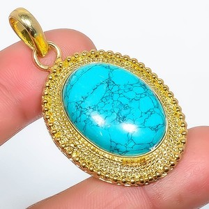 Authentic Santa Rosa Turquoise Gemstone 925 Silver Gold Plated Pendant 1.95" P622-469