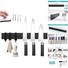 Versatile 10-Inch Magnetic Knife Holder Bar with Hooks - Perfect for Any Kitchen