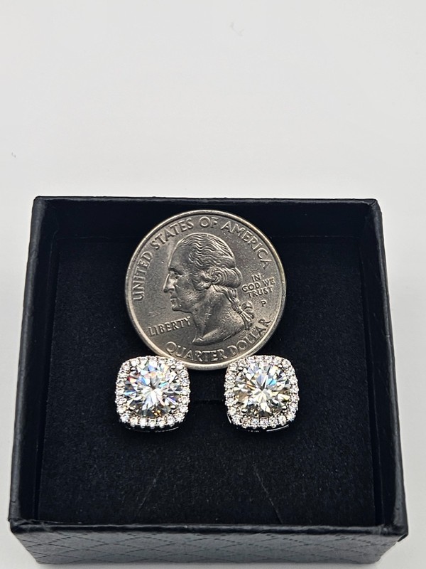 925 Sterling Silver Moissanite 8mm 2ctw Stud Earrings New GRA Certified