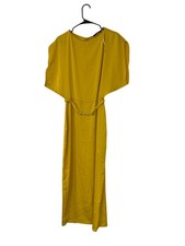 Zara Womens Dress S Yellow Satin Midi Belted Dolman sleeve Stretch 8747/511 NWT
