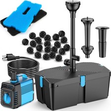Pond Filter with Fountain Pump Kits, 60W 820GPH Pond Pump and Filter Kit with Su