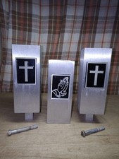 Brushed Aluminum Cemetery Grave Memorial Flower Vases Cross Praying Vtg