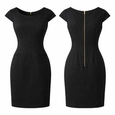 Vince Camuto Women Sheath Dress Gold Zip Polyester Workwear Black 8