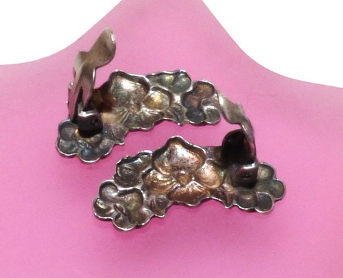 ANTIQUE SILVER ENAMEL FLOWER CLUSTER EARRINGS BERNARD INSTONE ARTS & CRAFTS - Picture 2 of 5