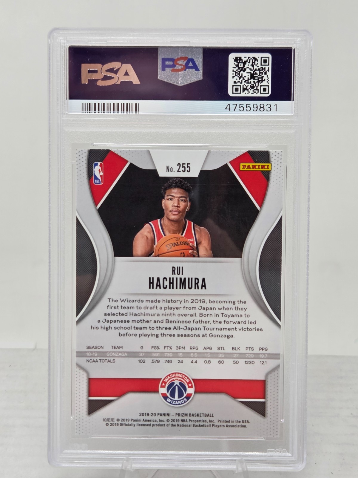 2019 Prizm RUI HACHIMURA Rookie Card PSA 10 Gem Mint view 2