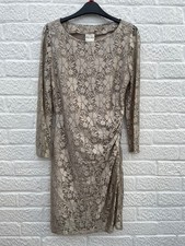 Reiss Gold Lace Knee Length Ruched Evening Dress Size UK 8