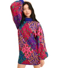 Farm Rio Mixed Leopard Pop Sweaterdress Multi Size L NWT