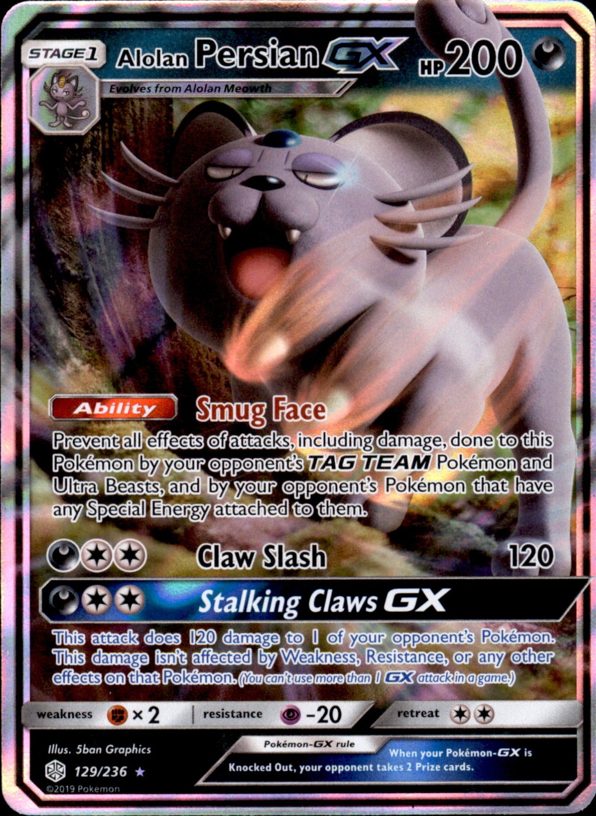 Alolan Persian GX 129/236 Holo - Pokemon SM - Cosmic Eclipse - NM