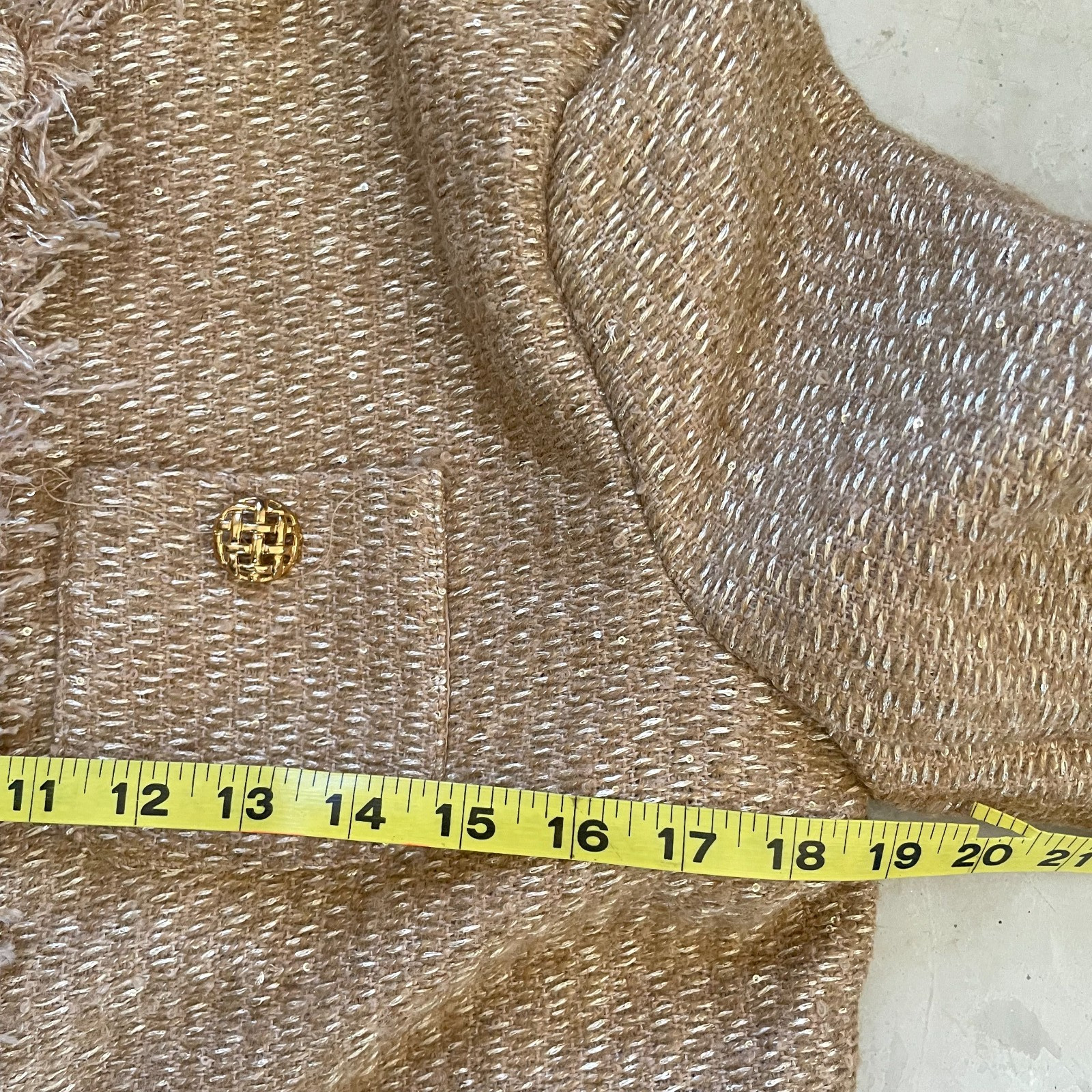 Old Money Ladylike Classic French Girl Tweed Boucle Gold Button Cropped Jacket L