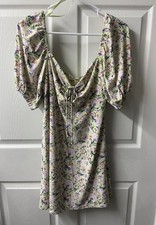 Bebop Sweetheart Off the Shoulder Dress Womens Large Green Floral Puff Sleeve