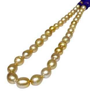 Australia South Sea 9 14.2mm 34 pcs Natural Golden Oval Pearl 16" Strand