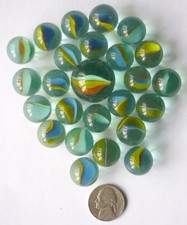 24 Cat's Eye Green Tinted Marbles +23mm Cat's Eye Shooter