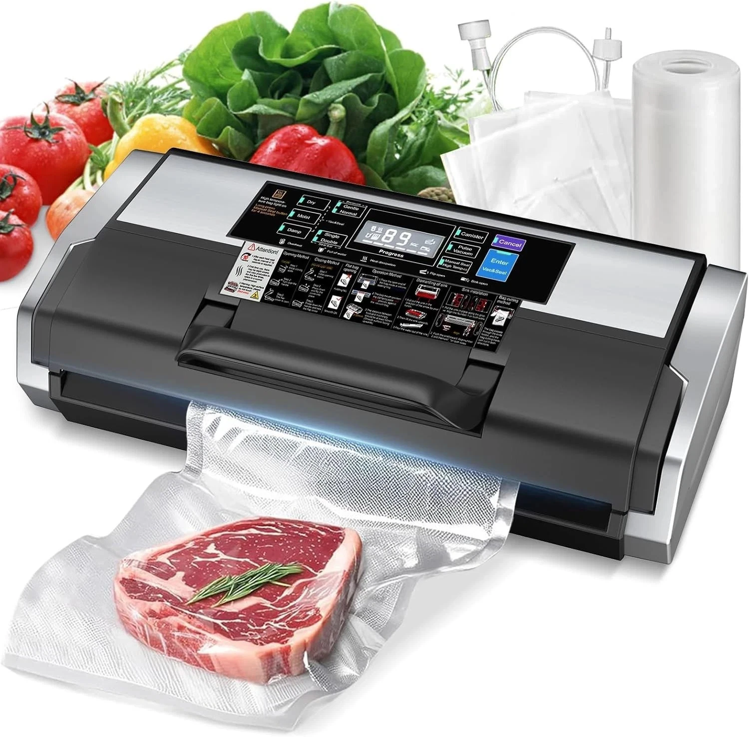 95KPa Vacuum Sealer Machine- Fully Automatic Commercial Food Sealer with 10-in-1