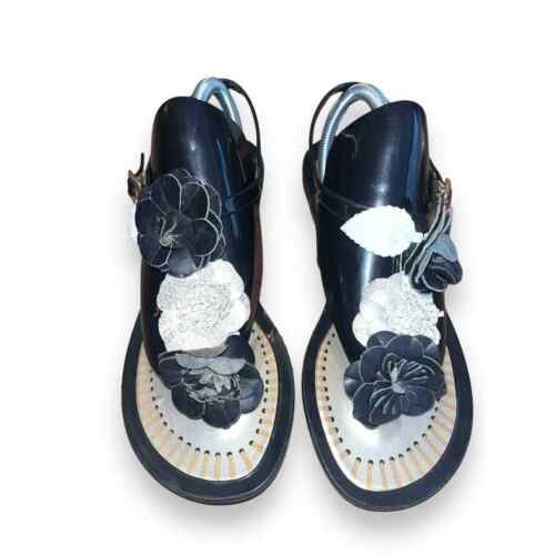 Sandalias planas Jack Rogers Jelly Water flores negras-blancas talla 7 - Imagen 1 de 8