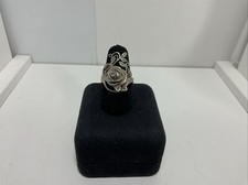Large Rose White Zirconia Floral Sterling Silver 925 Statement Ring Size 7