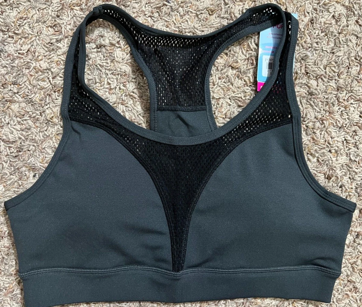 Pop Fit - Women's Black Mesh Sports Bra - Size XL